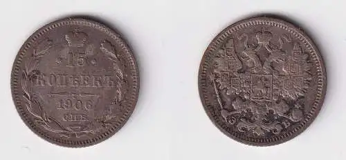 15 Kopeken Silber Münze Russland 1906 ss (101181)