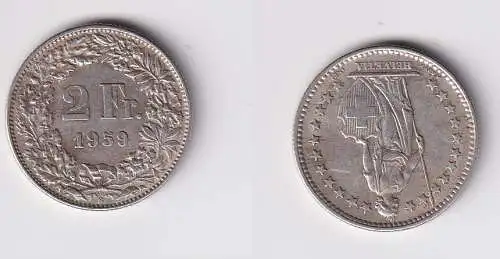 2 Franken Silber Münze Schweiz 1959 ss (140040)