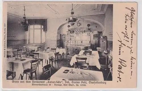 16542 Ak Gruss aus dem Restaurant Kaiser-Säle Charlottenburg Bismarckstraße 1909