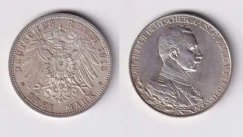 3 Mark Silbermünze Preussen Kaiser Wilhelm II in Uniform 1913 Jäger 112 (123101)