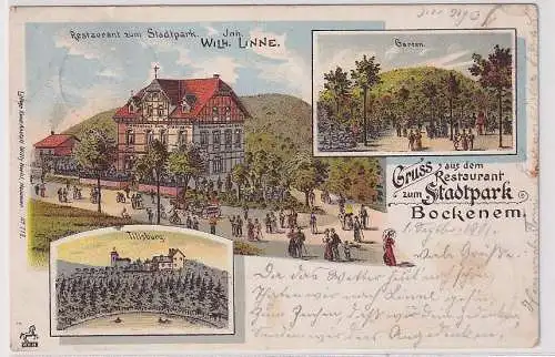 05743 Ak Lithographie Gruß aus dem Restaurant zum Stadtpark Bockenem 1901