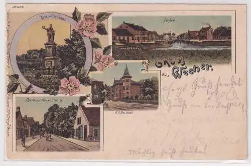 50183 Ak Lithographie Gruß aus Weener Hafen, Kriegerdenkmal usw. 1901