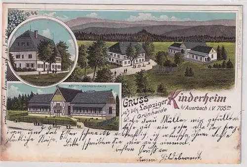 51518 Ak Lithographie Gruß aus dem Leipziger Kinderheim Grünheide bei Auerbach 