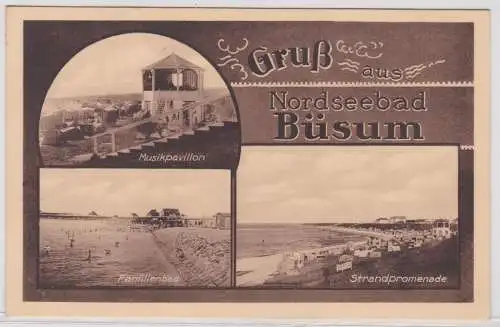 900996 AK Gruß aus Nordseebad Büsum -Musikpavillon, Familienbad, Strandpromenade