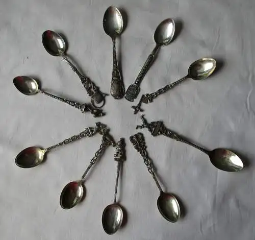 ANDENKENLÖFFEL 10 Stück Souvenirlöffel Silber Städte Wappen Embleme (105707)