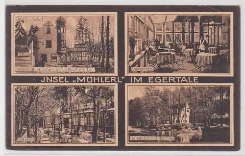 90388 Ak Insel "Mühlerl" im Egertale - Gastwirtschaft, Veranda, Kahnfahrt 