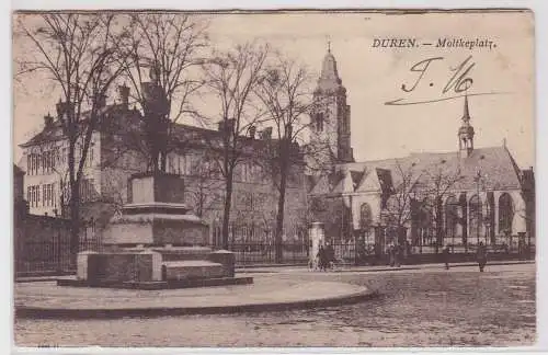 97407 Ak Düren Rhld. Moltkeplatz mit Denkmal 1924