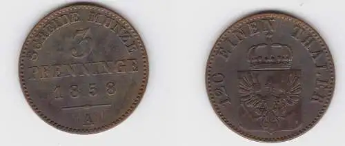 3 Pfennige Bronze Münze Preussen 1858 A ss (150036)