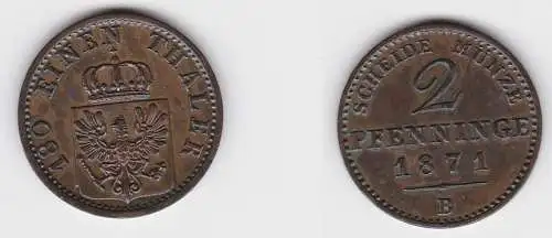 2 Pfennige Bronze Münze Preussen 1871 B vz+ (150051)