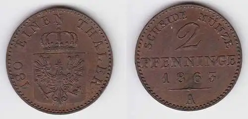 2 Pfennige Bronze Münze Preussen 1863 A vz+ (150174)