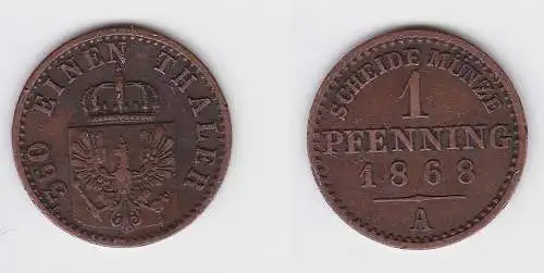 1 Pfennig Bronze Münze Preussen 1868 A ss (150176)
