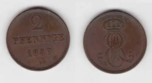 2 Pfennige Kupfer Münze Braunschweig-Calenberg-Hannover 1849 B f.vz (151456)