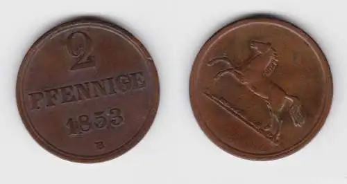 2 Pfennige Kupfer Münze Braunschweig Wolfenbüttel 1853 B ss+ (151454)