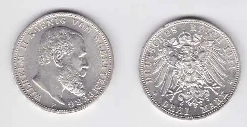 3 Mark Silber Münze Wilhelm II König von Württemberg 1914 vz (151033)
