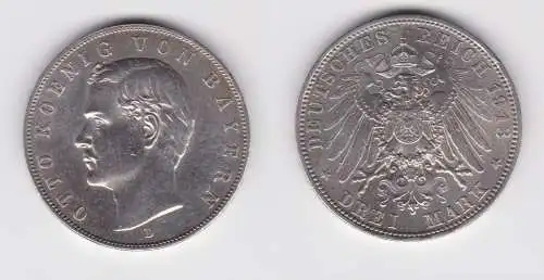 3 Mark Silbermünze Bayern König Otto 1913 Jäger 47 ss+ (151180)