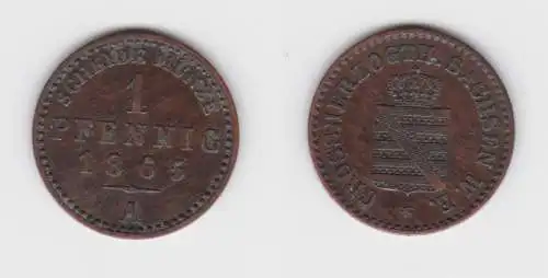 1 Pfennig Kupfer Münze Sachsen Weimar Eisenach 1865 A f.vz (150986)