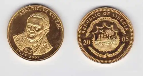 5 Dollar Nickel Münze Liberia 2005 Papst Benedikt der 16. Stgl. (152229)