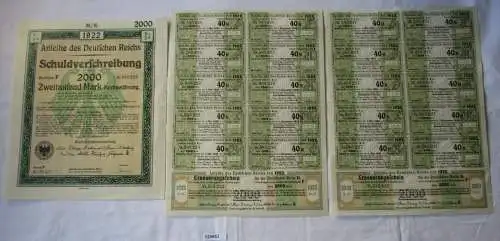 2000 Mark Aktie Schuldenverschreibung deutsches Reich Berlin 01.08.1922 (129953)