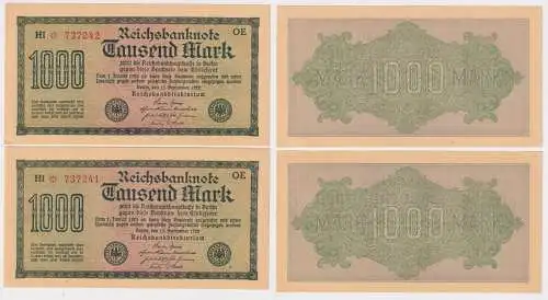 2 x 1000 Mark Banknote Berlin 1923 Ro. 73 fortlaufende Seriennummer (106835)