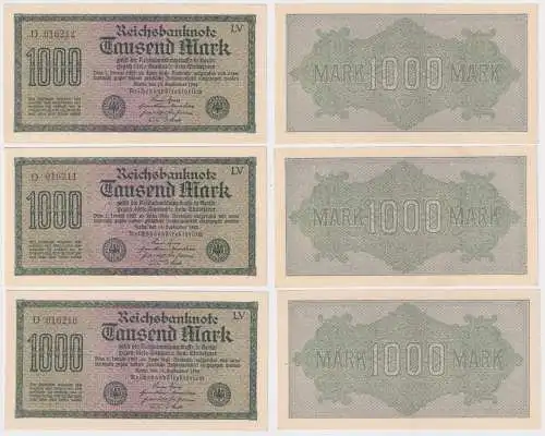 3 x 1000 Mark Banknote Berlin 1923 Ro. 73 fortlaufende Seriennummer (106784)
