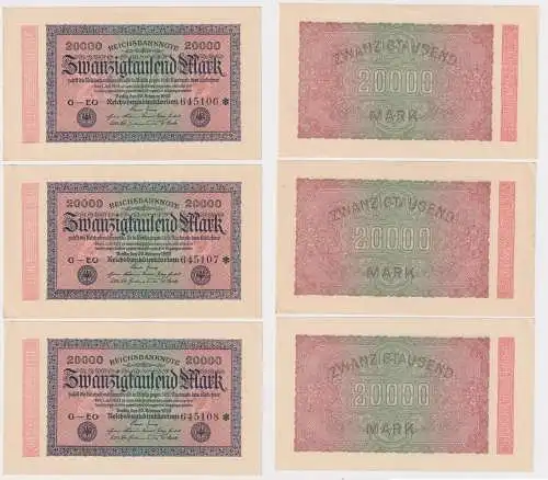 3 x 20000 Mark Banknote Berlin 1923 Ro. 84 fortlaufende Seriennummer (104231)