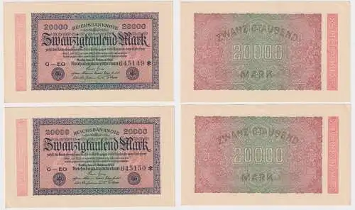 2 x 20000 Mark Banknote Berlin 1923 Ro. 84 fortlaufende Seriennummer (107499)