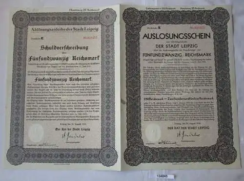 25 Reichsmark Auslosungsschein + Schuldverschreibung Stadt Leipzig 1930 (134045)