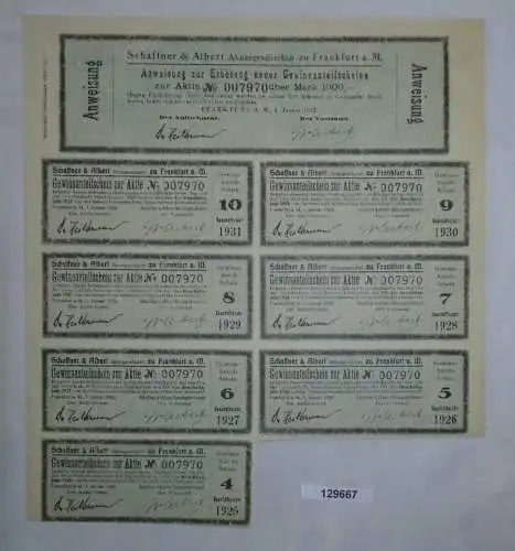 1000 Mark Zinsschein Schaffner & Albert AG Frankfurt am Main 1.1.1922 (129667)