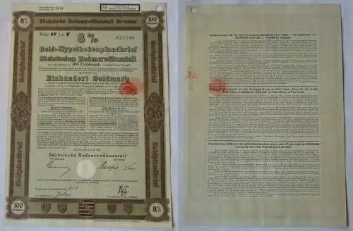 100 Goldmark Pfandbrief Sächsische Bodencreditanstalt Dresden 4.01.1928 (128410)