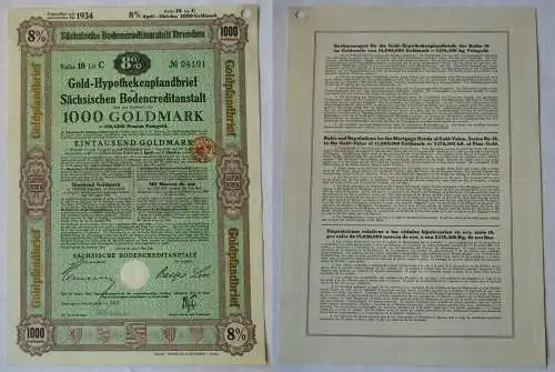 1000 Goldmark Pfandbrief Sächsische Bodencreditanstalt Dresden 9.5.1928 (124979)