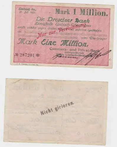 1 Million Mark Banknote Dresdner Bank Limbach 27.7.1923 (130085)