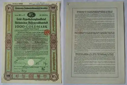 1000 Goldmark Pfandbrief Sächsische Bodencreditanstalt Dresden 7.3.1929 (121657)