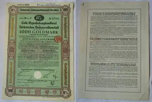 1000 Goldmark Pfandbrief Sächsische Bodencreditanstalt Dresden 7.3.1929 (121687)