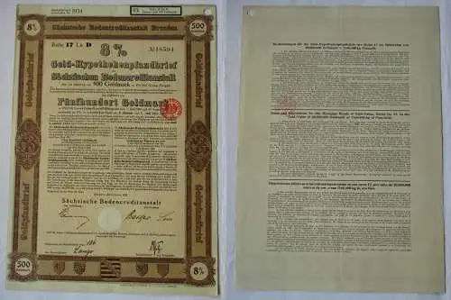 500 Goldmark Pfandbrief Sächsische Bodencreditanstalt Dresden 4.01.1928 (126681)