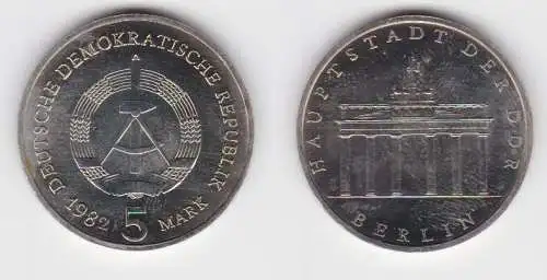 DDR Gedenk Münze 5 Mark Brandenburger Tor 1982 Stempelglanz (140738)