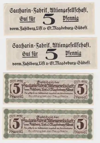 2 x 5 Pfennig Banknoten Notgeld Sacharin Fabrik Magdeburg vorm.Fahlberg (117432)