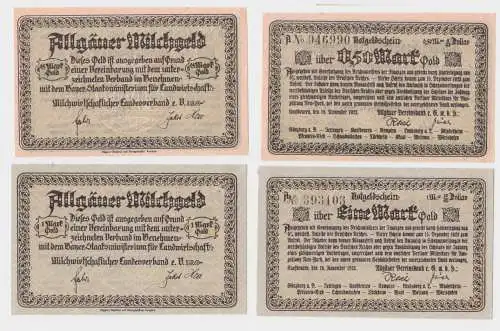 1/2 & 1 Mark Banknoten Allgäuer Milchgeld Kaufbeuren 1923 (129072)