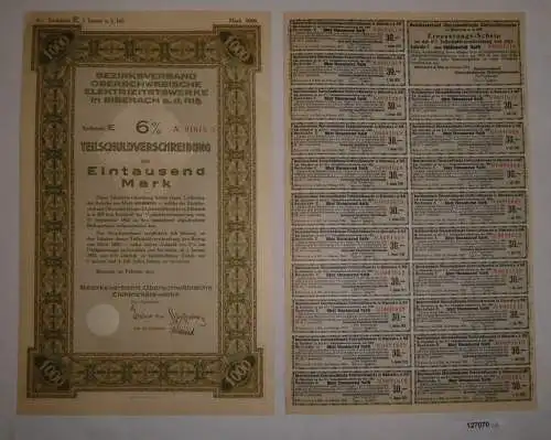 1000 Mark Schuldver. Bezirksverband Oberschwäbische Elektrizitätswerke (127070)