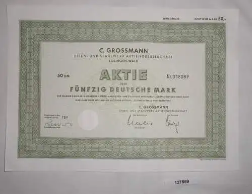 50 Mark Aktie C.Grossmann AG Solingen-Wald Februar 1987 (127559)