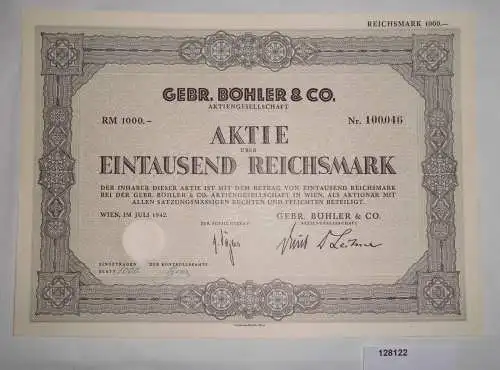 1000 RM Aktie Gebr. Böhler & Co. AG Wien Oktober 1939 (128122)