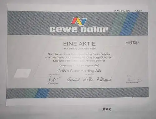 50 Mark Aktie CEWE Color Holding AG Oldenburg August 1992 (123790)