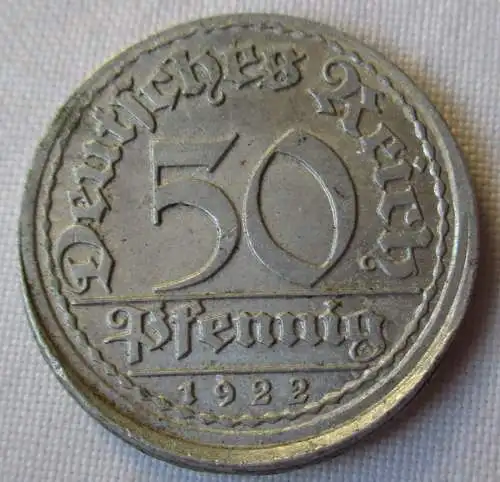 50 Pfennig Aluminium Münze 1922 A Weimarer Republik Dezentr.Prägung !!! (125331)