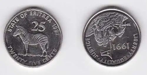 25 Cents Stahl Münze Eritrea Zebra 1997 (121404)