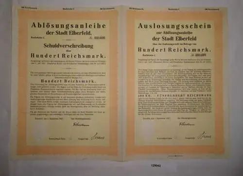 100 RM Auslosungsschein Stadtgemeinde Elberfeld 1. Oktober 1928 (129042)