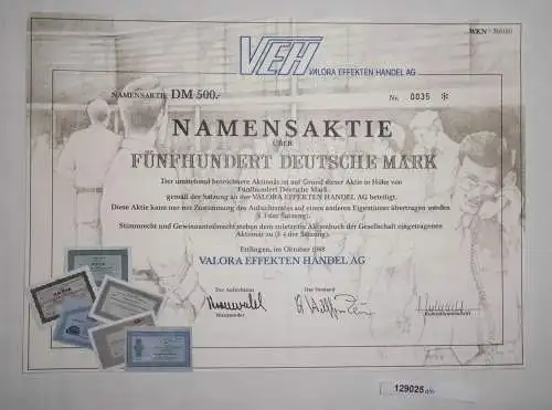 500 Mark Aktie VEH Valora Effekten Handel AG Ettlingen Oktober 1988 (129025)