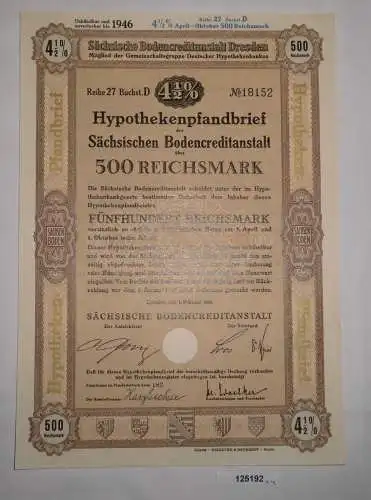 500 RM Schuldverschreibung Sächsische Bodencreditanstalt Dresden 1940 (125192)