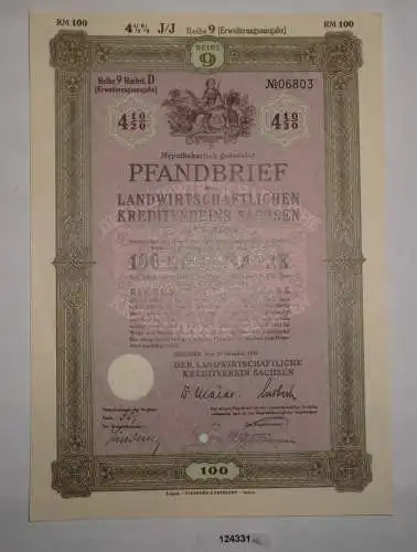 100 Reichsmark Pfandbrief Landwirtschaftlicher Kreditverein Sachsen 1939 /124331