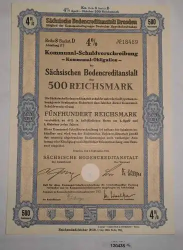 500 Reichsmark Schuldverschreibung Sächsische Bodencreditanstalt 1943 (120435)