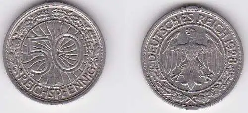50 Pfennig Nickel Münze Weimarer Republik 1928 A (122678)