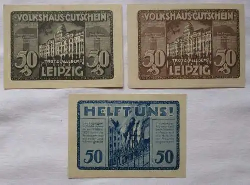 3 x 50 Pfennig Banknoten Notgeld Volkshaus-Gutschein Leipzig (133500)